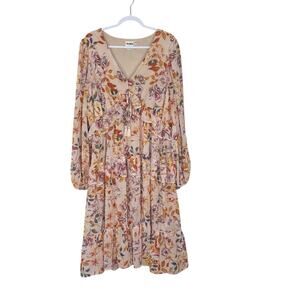 ARULA Floral Midi Dress in Cream and Orange